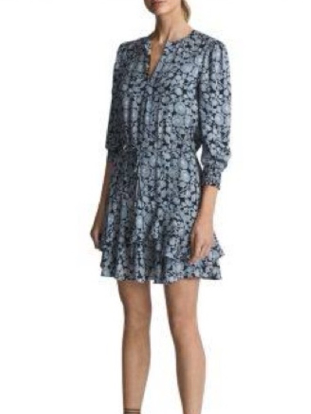 REISS leanna floral flounce hem dress navy blue coquette garden feminine size 4